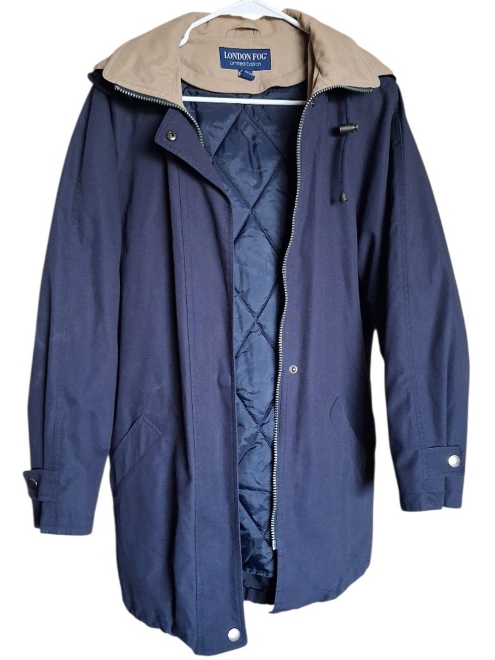 London Fog Limited Edition Navy Hooded Coat with Quilted Liner